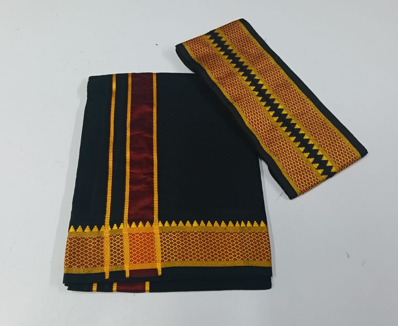 COTTON-COLOR-DHOTIS-003 - 2 inch - Jaquard Border
