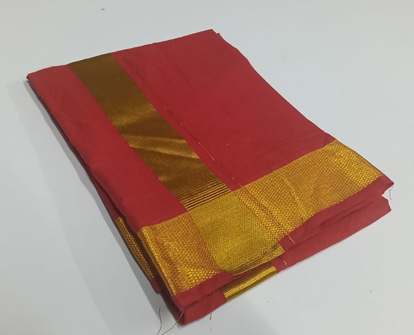 COTTON-COLOR-DHOTIS-014 - 2 inch - Gold Zari