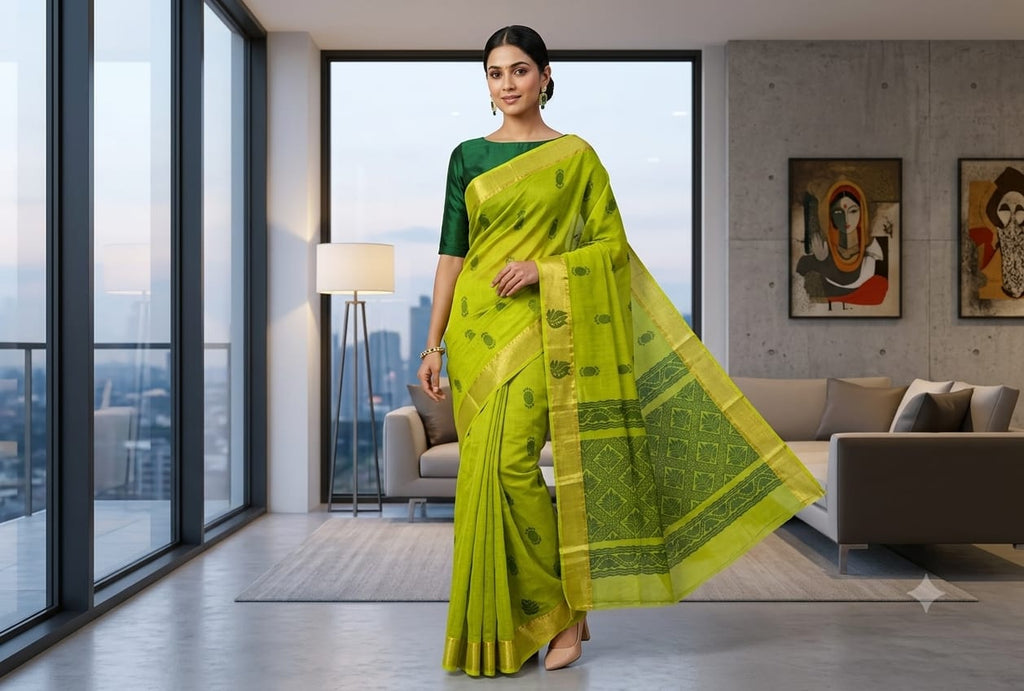 COTTON-SAREES-002 - Cotton Saree - Green