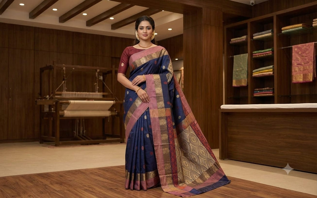 COTTON-SAREES-004 - Cotton Saree - Blue