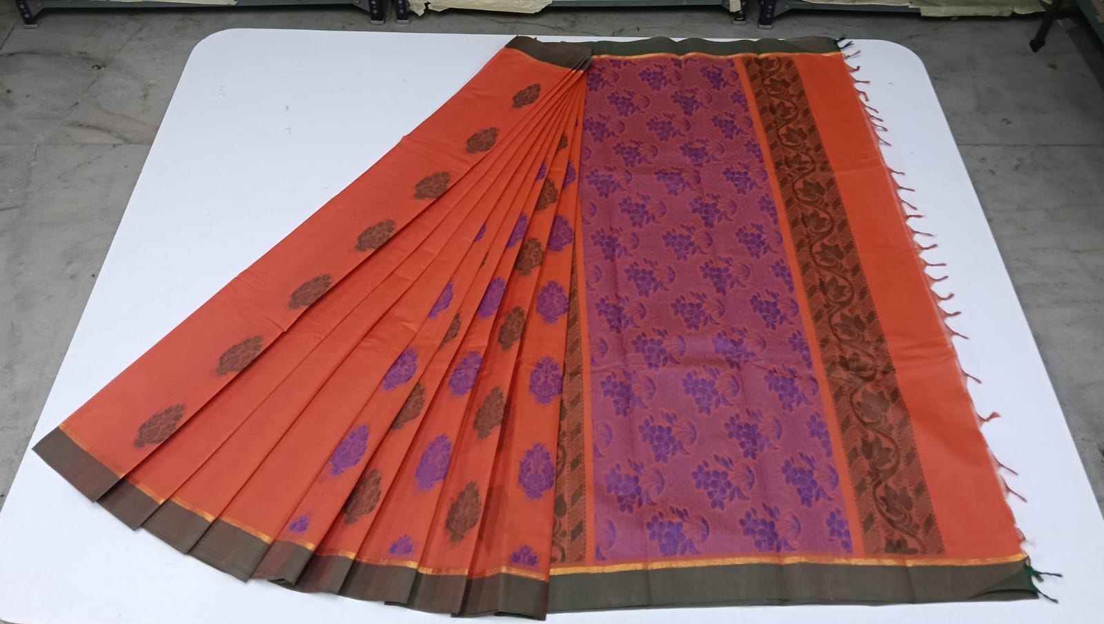 COTTON-SAREES-005 - Cotton Saree - Orange