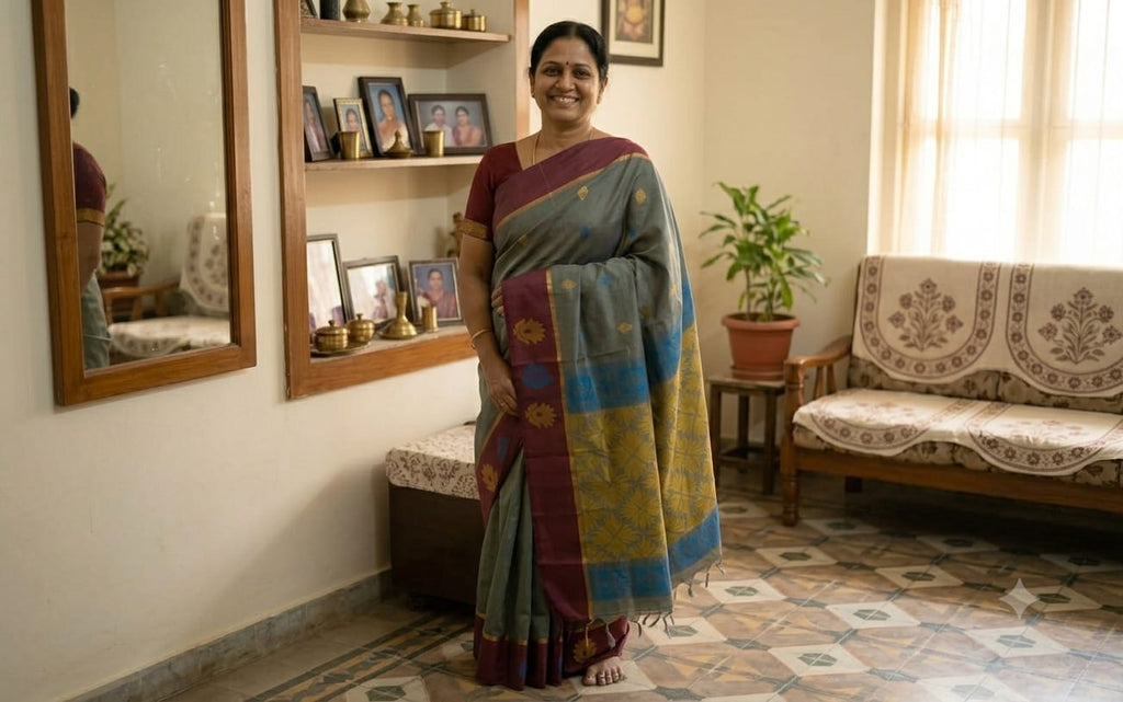 COTTON-SAREES-006 - Cotton Saree - Gray