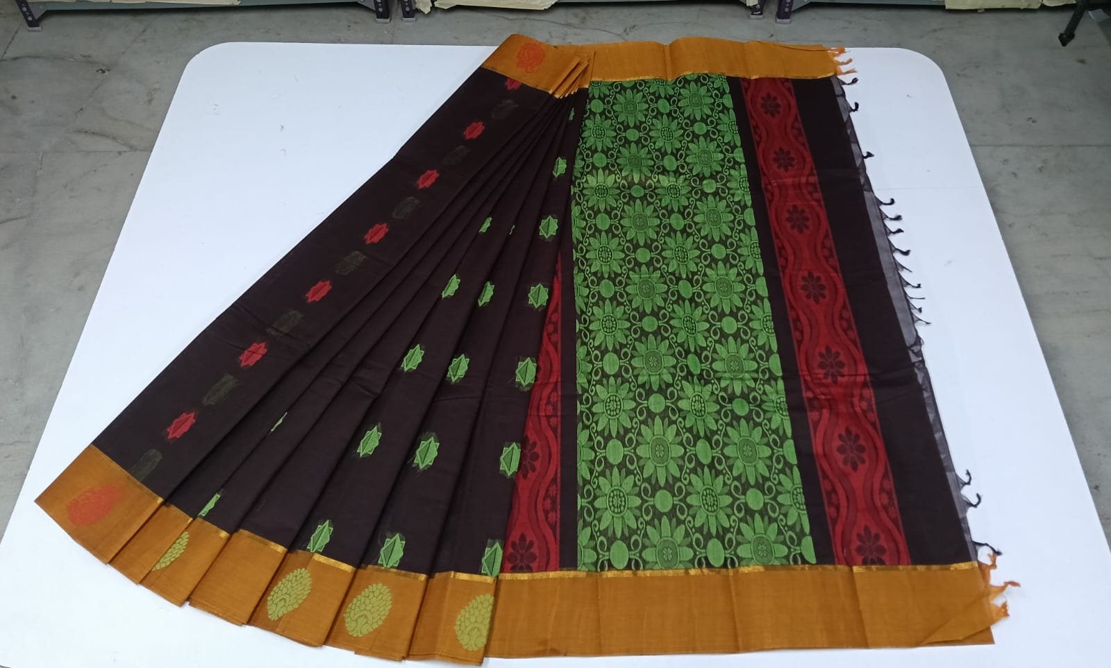 COTTON-SAREES-008 - Cotton Saree - Brown