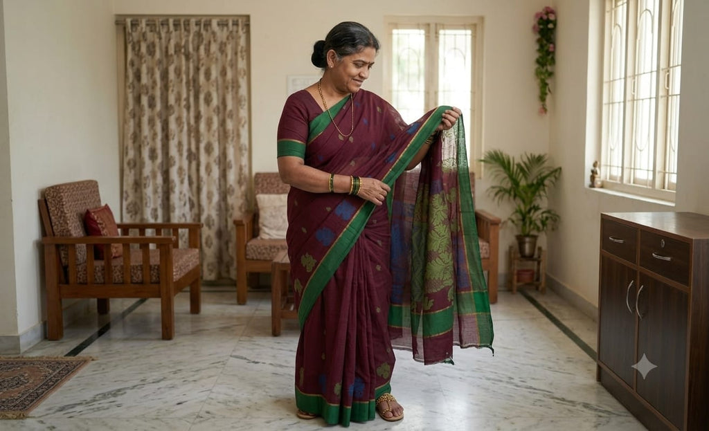 COTTON-SAREES-010 - Cotton Saree - Brown