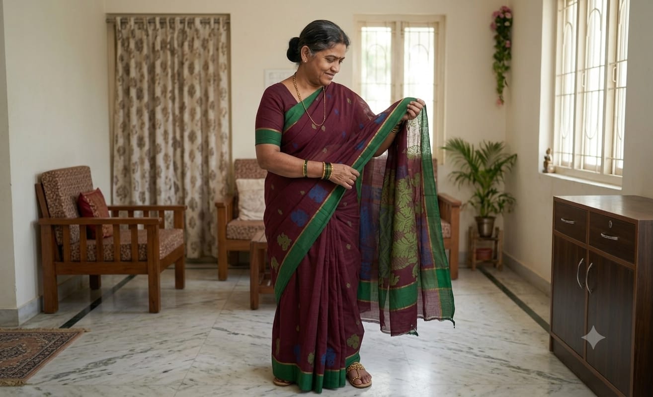 COTTON-SAREES-010 - Cotton Saree - Brown