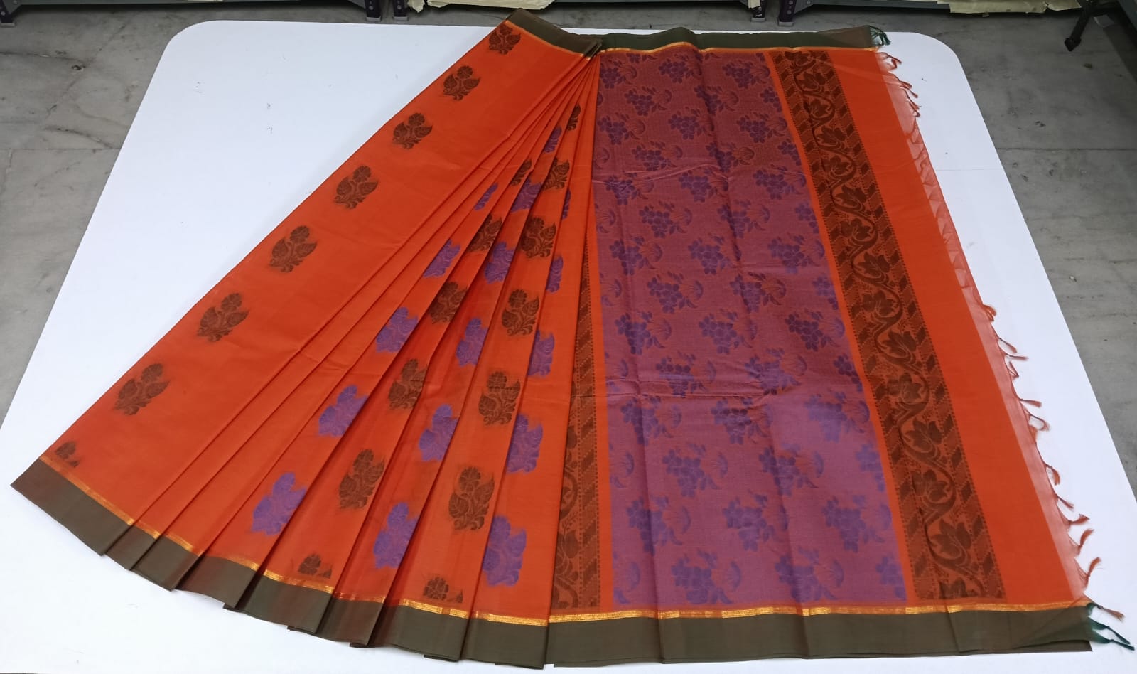 COTTON-SAREES-011 - Cotton Saree - Orange