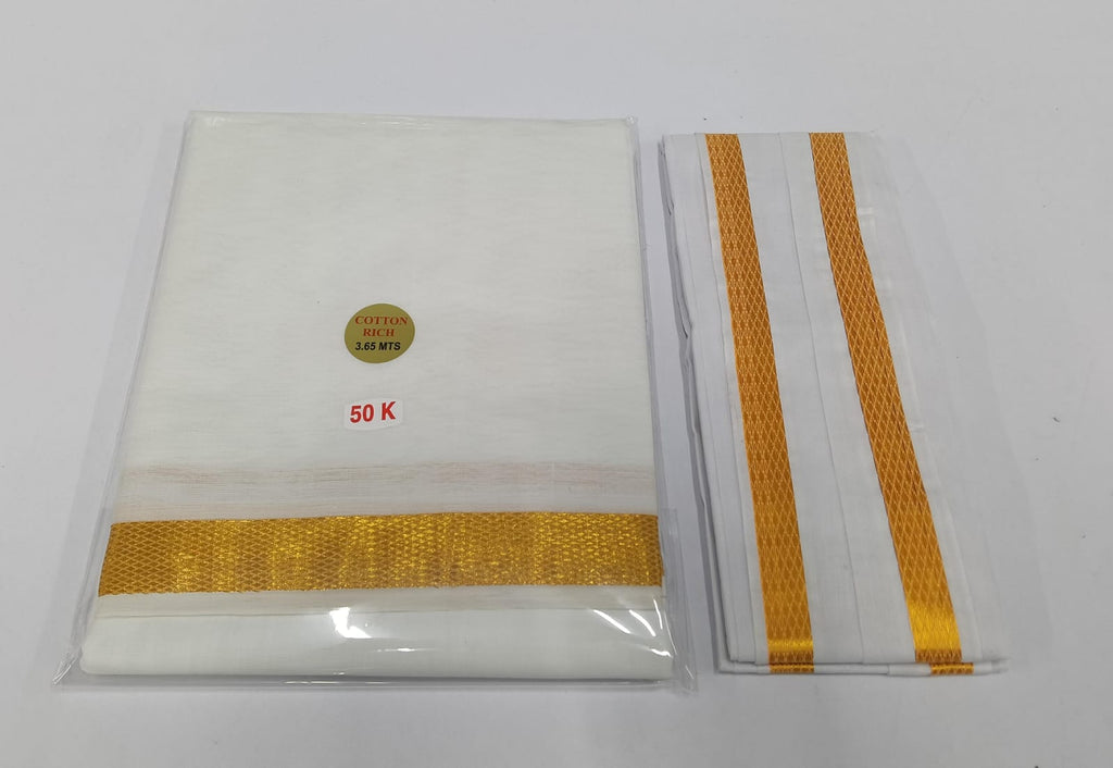 8-MULAM-034 - Gold - Zari border Rich cotton