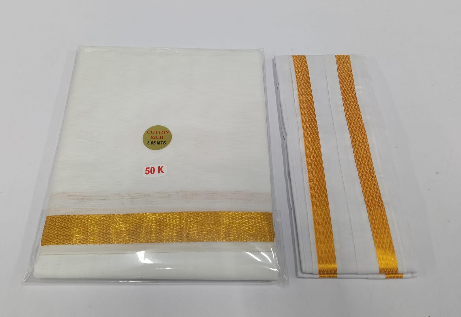 8-MULAM-034 - Gold - Zari border Rich cotton
